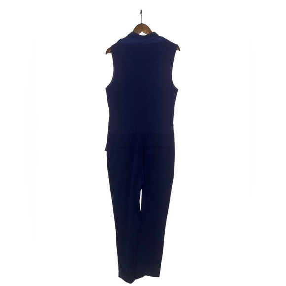 Venus Button Down Sleeveless Blue Women Jumpsuit with Detach Neck Scarf Size L - Picture 3 of 10